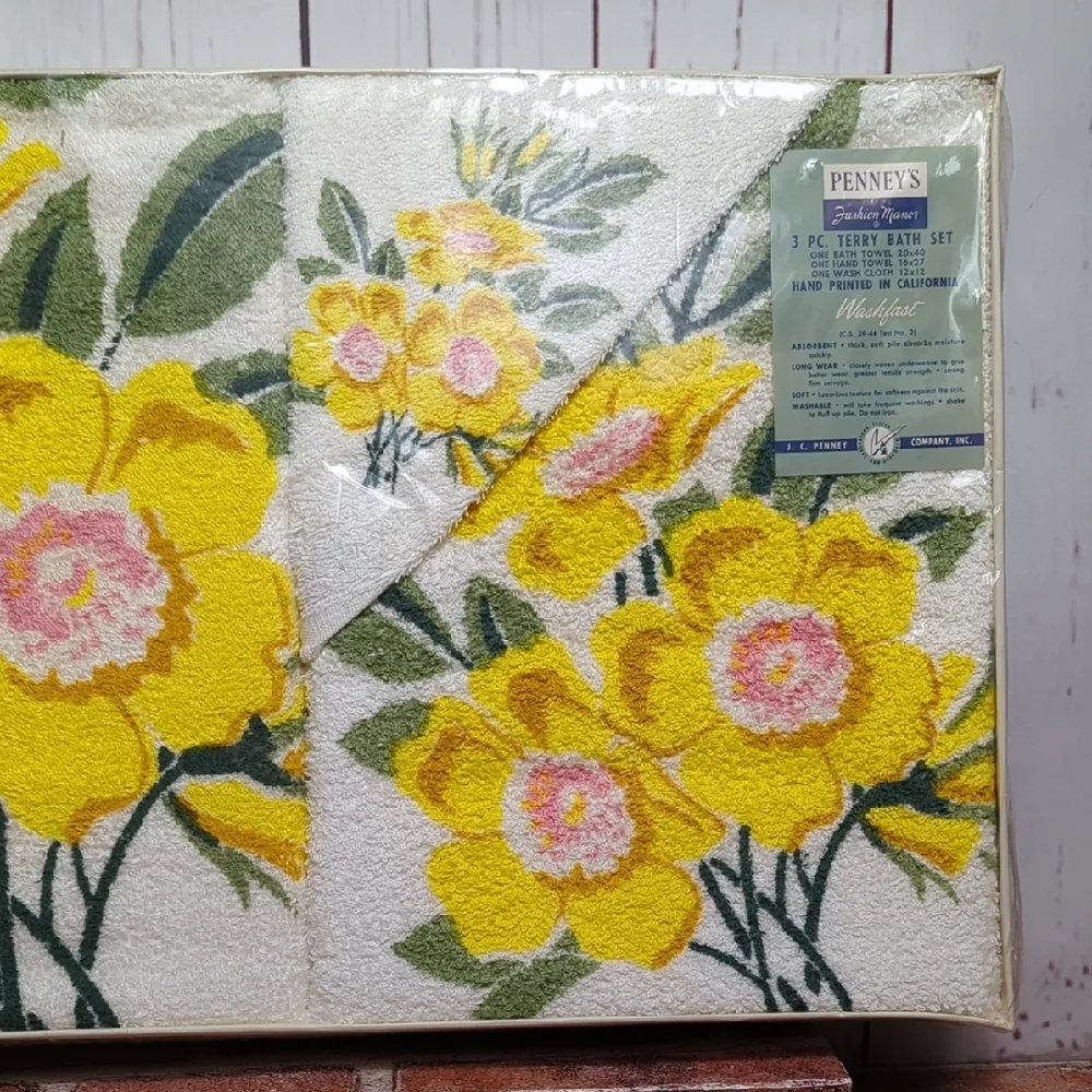 Vintage 70s J.C Penny's 3 PC. Terry Cloth Bath‎ Towel Set New Deadstock RARE HTF